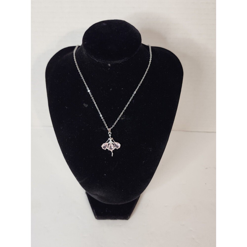 925 Sterling Silver Chain With Ballerina Pendant Pink Cubic Zirconia Stones